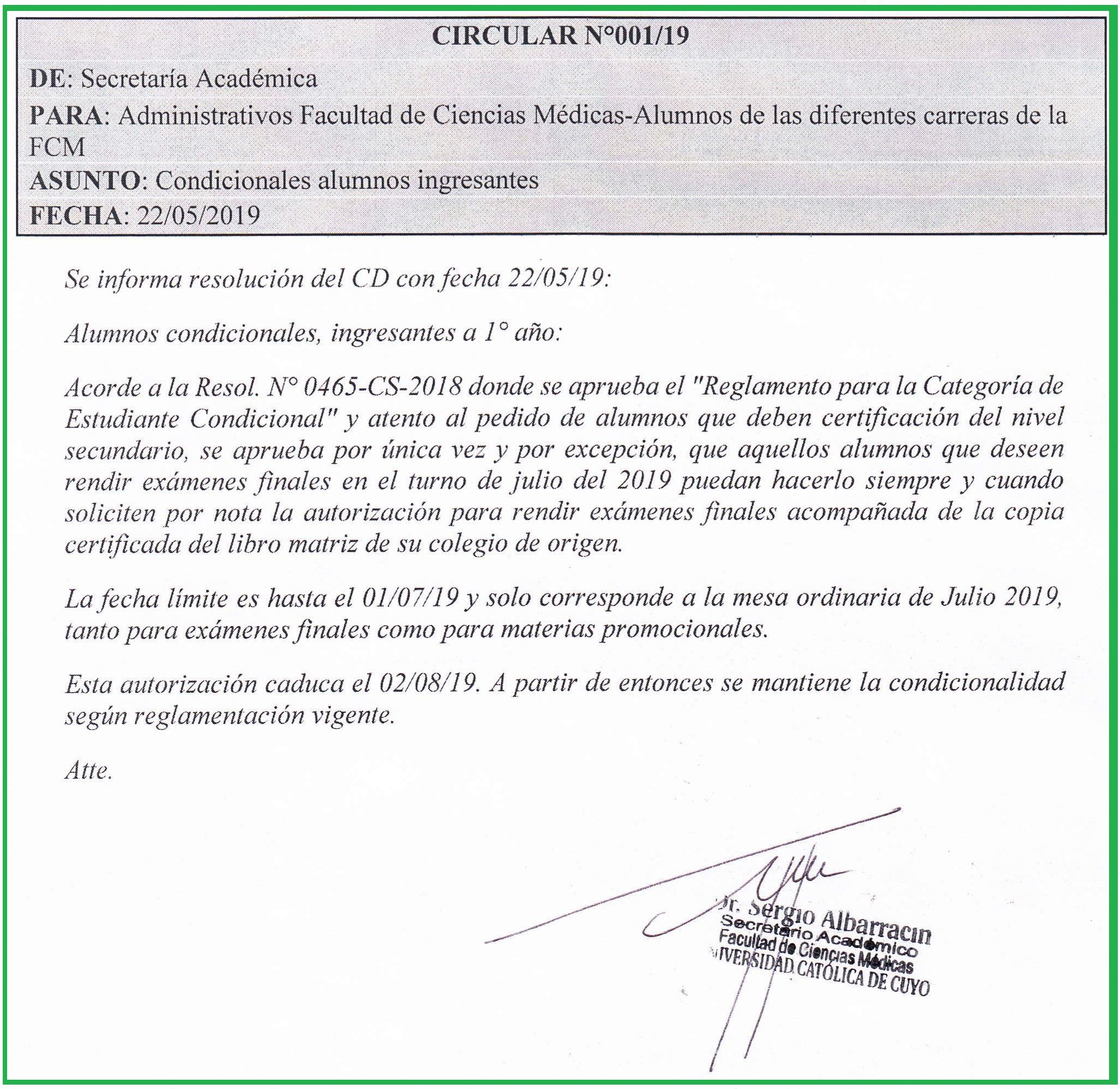 Condicionales alumnos ingresantes